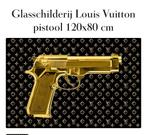Glasschilderij van ter halle pistool louis vuitton 120 x 80, Huis en Inrichting, Ophalen, Zo goed als nieuw, Schilderij, 100 tot 125 cm