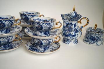 set lomonosov servies singing garden porselein goud blauw beschikbaar voor biedingen