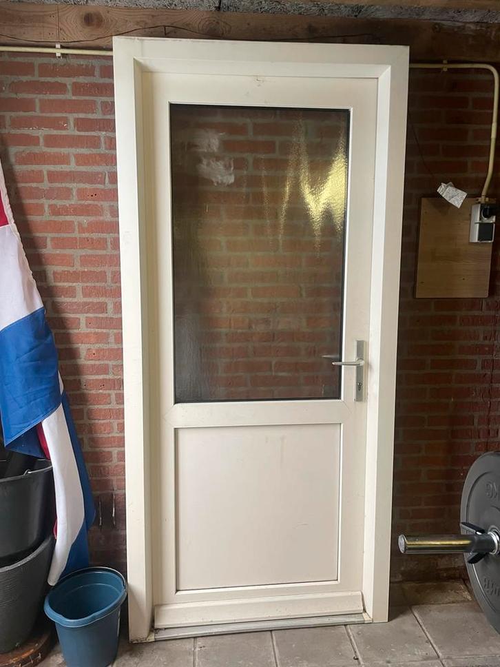 Kunststof Buitendeur met Glas, Doe-het-zelf en Verbouw, Deuren en Horren, Gebruikt, Buitendeur, 200 tot 215 cm, 80 tot 100 cm