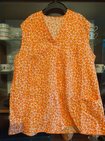 RETRO TUNIEK VINTAGE ORANJE BLOEMEN BLOES  70 BOHO HIPPIE 44 beschikbaar voor biedingen