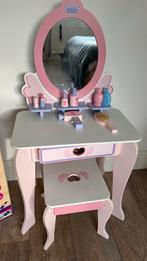 Houten kaptafel met krukje en spiegel, Ophalen of Verzenden, Zo goed als nieuw, Hout, Speelkeuken-accessoire