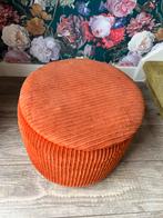 Mooi oranje vintage poefje poef naaikist, Huis en Inrichting, Gebruikt, Rond, Minder dan 50 cm, Ophalen of Verzenden