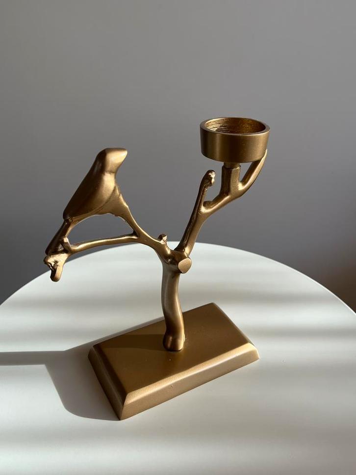 Kaarsenhouder/waxinelicht goud met vogeltje. Hotelchique, Antiek en Kunst, Antiek | Kandelaars, Overige materialen, Ophalen