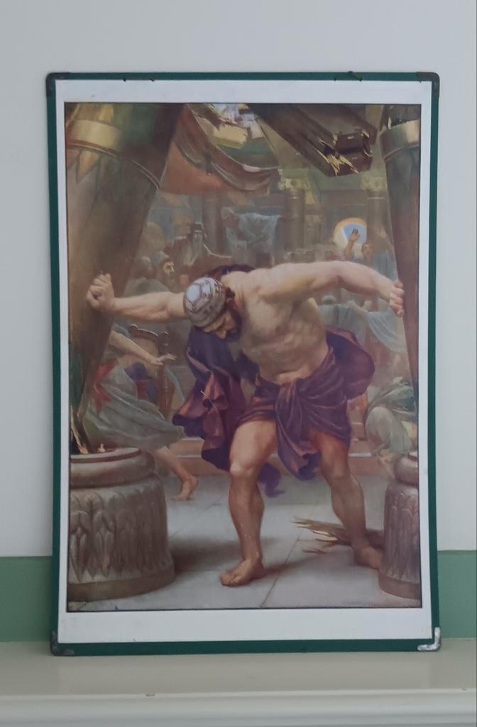 Oude schoolplaat Bernardusschool Haarlem - Bijbelse scène, Antiek en Kunst, Kunst | Schilderijen | Klassiek, Ophalen of Verzenden