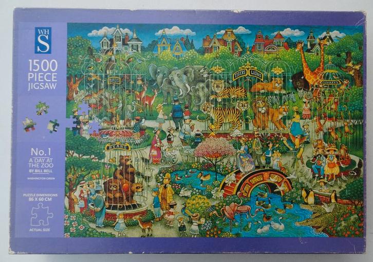 A Day at the Zoo (Bill Bell) - puzzel WH Smith 1500 st, Hobby en Vrije tijd, Denksport en Puzzels, Gebruikt, 500 t/m 1500 stukjes