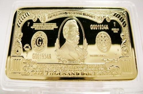1 Troy Oz 24K .999 gold plated gouden USA $1,000 BILL baar!!, Postzegels en Munten, Munten en Bankbiljetten | Verzamelingen, Munten en Bankbiljetten
