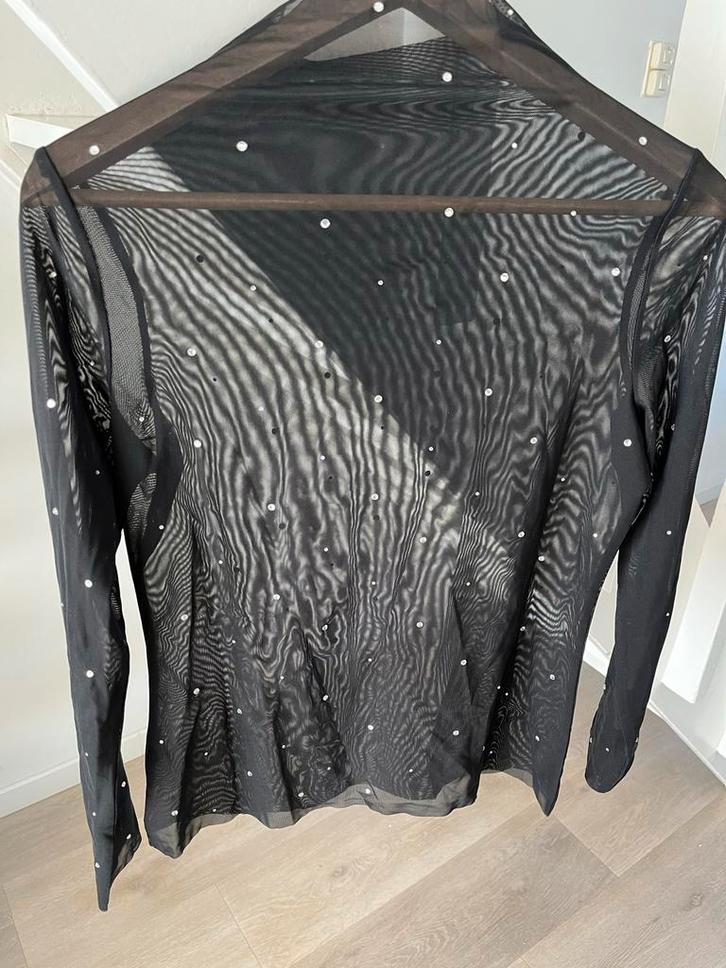 Zwarte Mesh Top met Strass, Kleding | Dames, T-shirts, Zo goed als nieuw, Maat 38/40 (M), Zwart, Lange mouw, Ophalen