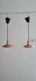 2 rose gouden Deense schalenhanglampen, Gebruikt, Vintage, Ophalen of Verzenden, Metaal