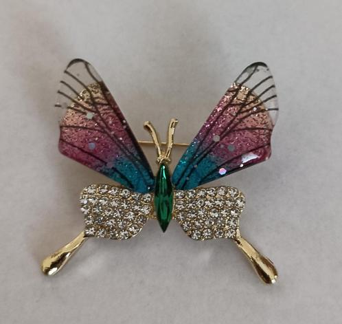 Vlinder broche, Sieraden, Tassen en Uiterlijk, Broches, Nieuw, Overige materialen, Overige kleuren, Minder dan 4 cm, Met strass