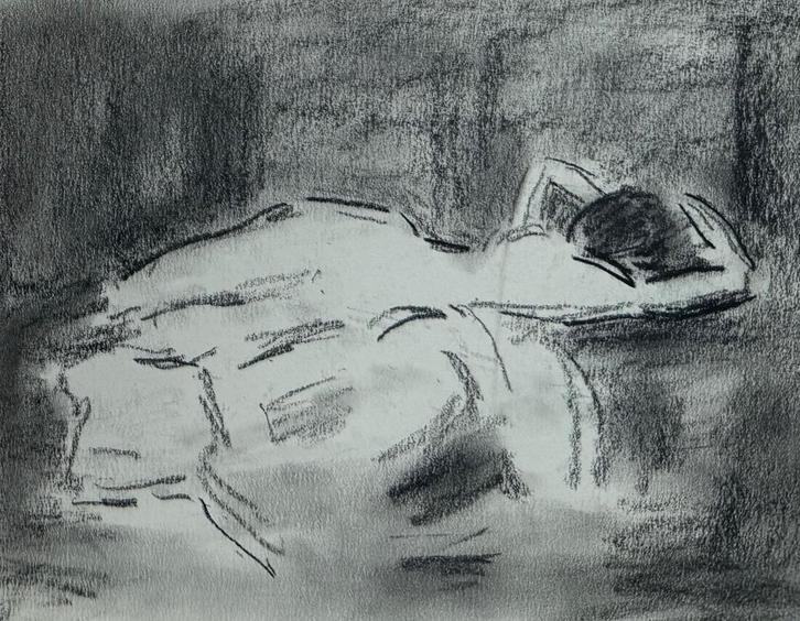 Kees Maks - Houtskooltekening | 'Vrouwelijk naakt op sofa', Antiek en Kunst, Kunst | Schilderijen | Klassiek, Ophalen