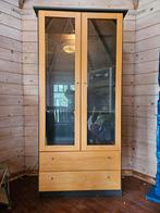 Vitrinekast, zwart, beukenfront, onderverdeling gehard glas, Huis en Inrichting, Kasten | Vitrinekasten, Ophalen, 50 tot 100 cm