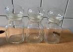3 Glazen stoppotjes / voorraadpotten. Hoogte 13 cm., Glas of Glazen, Ophalen of Verzenden, Overige stijlen, Glas