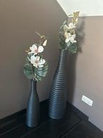 Zwarte Vazen Set met magnolia Kunstbloemen 92 & 60 cm hoog, Huis en Inrichting, Woonaccessoires | Vazen, Ophalen, Overige materialen