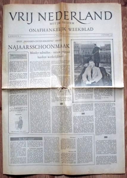 Simon Carmiggelt in "Vrij Nederland" - 6 november 1948., Boeken, Tijdschriften en Kranten, Gelezen, Ophalen of Verzenden