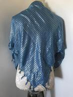 Vierkante Blauwe Sjaal met Zilver en Goud, Ophalen of Verzenden, Zo goed als nieuw, Maat 46/48 (XL) of groter, Sjaal