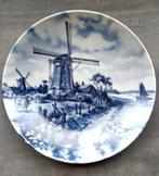 Groot vintage Delftware Blauw, Molenlandschap handdecorated, Ophalen of Verzenden