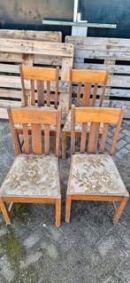 4 x eetkamer stoel en 1x fauteuil, Huis en Inrichting, Stoelen, Ophalen, Hout, Gebruikt, Bruin