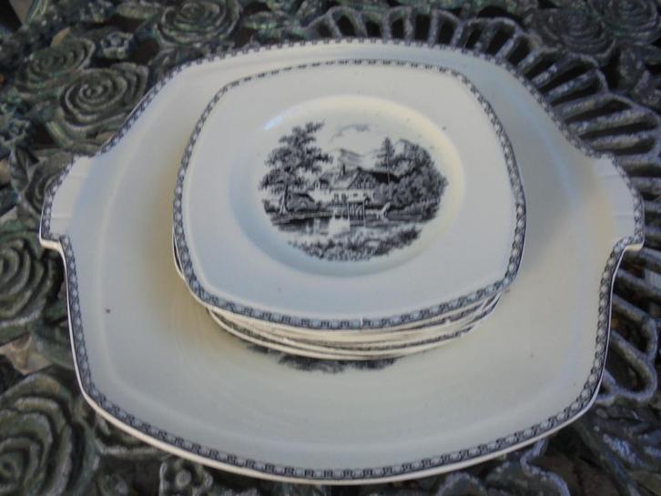 Gebakstel SCM Landschap zwart, Antiek en Kunst, Antiek | Servies compleet, Ophalen of Verzenden