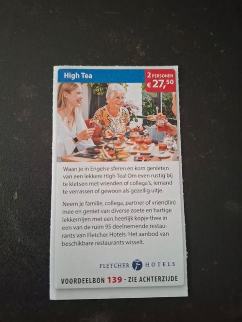 High Tea bij Fletcher hotel 2 personen € 27,50, Tickets en Kaartjes, Kortingen en Cadeaubonnen, Twee personen, Overige typen, Kortingsbon