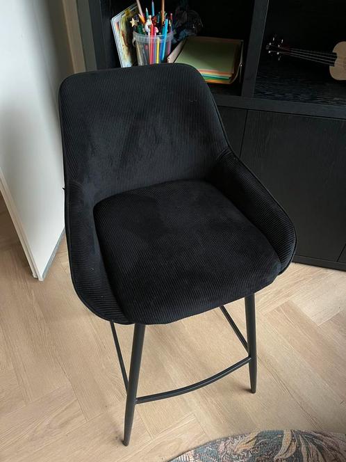 Zwarte velvet ribstof barkruk - Bronx 71, Huis en Inrichting, Barkrukken, Zo goed als nieuw, 1 kruk, Draaibaar, Ophalen