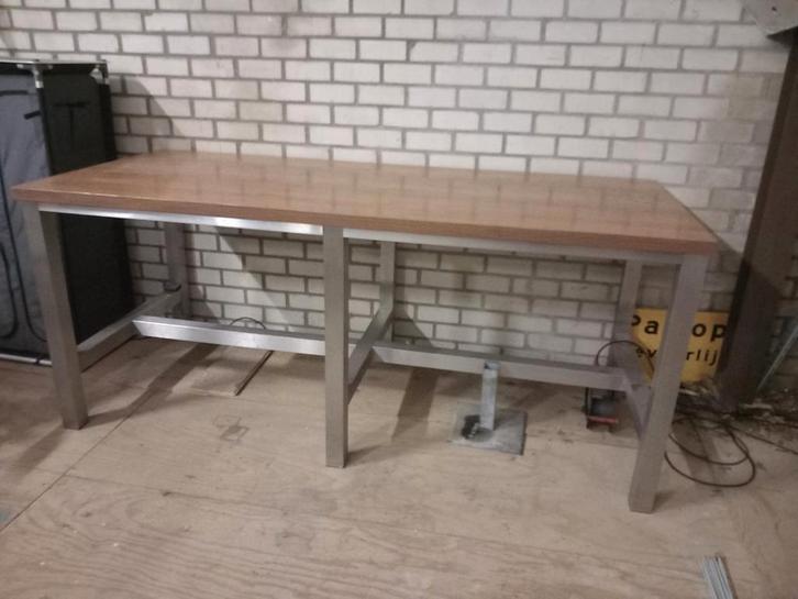 Bartafel met RVS Onderstel, Huis en Inrichting, Tafels | Eettafels, Gebruikt, 50 tot 100 cm, 200 cm of meer, Vijf personen of meer