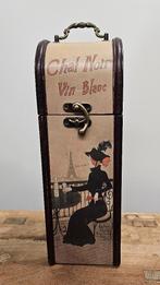 OUDE BROCANTE WIJNKOFFER - "CHAT NOIR VIN BLANC", Gebruikt, Ophalen of Verzenden, Minder dan 5 flessen, Minder dan 50 cm