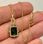 18k karaat goud gold-plated natuurlijk steen smaragd ketting, Ophalen of Verzenden, Met edelsteen, Goud, Goud