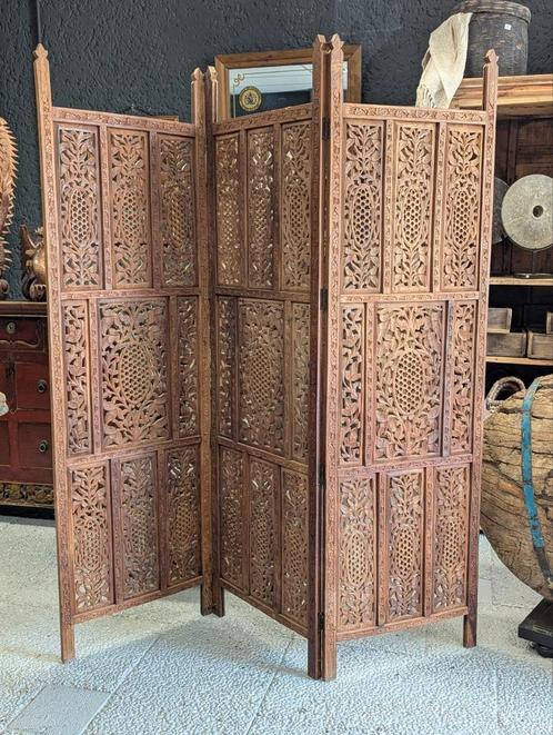 Handsnijwerk teak kamerscherm Bali Indonesië in topstaat!, Huis en Inrichting, Woonaccessoires | Kamerschermen, Zo goed als nieuw