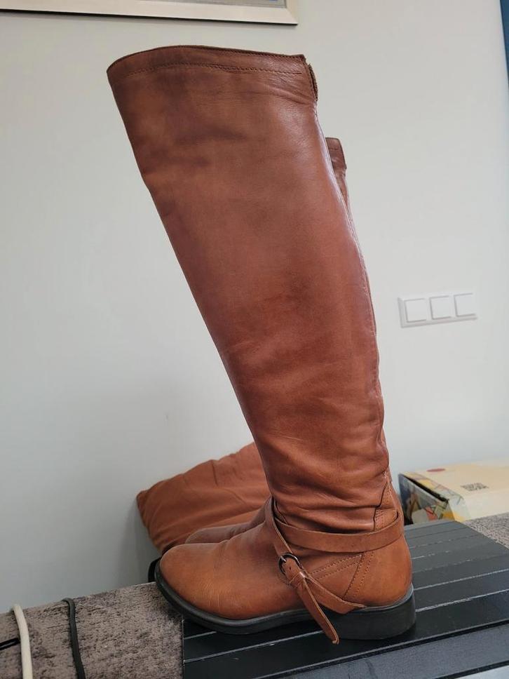 Leren Overknee Laarzen, Maat 39, Handgemaakt, Kleding | Dames, Schoenen, Zo goed als nieuw, Hoge laarzen, Bruin, Ophalen of Verzenden