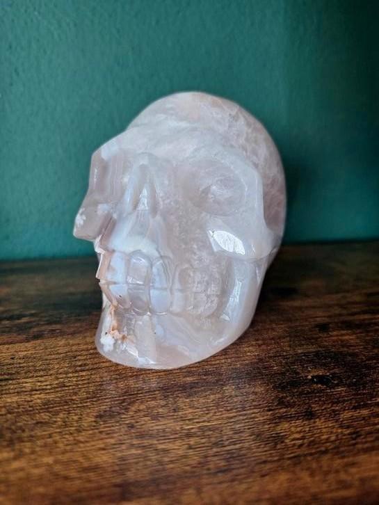 Skull bloemagaat roze druzy, Verzamelen, Mineralen en Fossielen, Verzenden