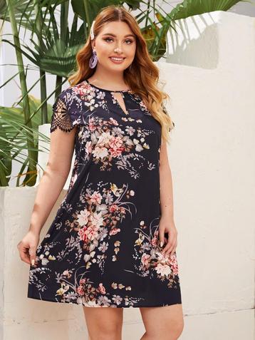 NIEUW! Blauwe romantische bloem jurk met kant maat 2XL 48 beschikbaar voor biedingen