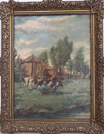 Henri van Os-Delhez (1880-1976) Landschap met koeien en boer beschikbaar voor biedingen