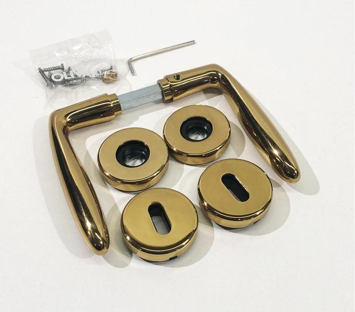 OLIVARI FLAMINIA DEURKRUK MET ROZET EN SLEUTELROZET, Doe-het-zelf en Verbouw, Hang- en Sluitwerk, Nieuw, Klink of Kruk, Koper of Messing