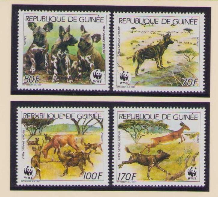 WWF set postzegels van de Afrikaanse wilde hond, Postzegels en Munten, Postzegels | Thematische zegels, Postfris, Dier of Natuur