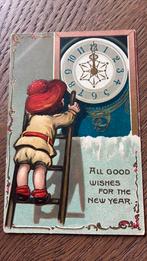 Goede wensen voor nieuwe jaar. Jongen op ladder,llok. Relief, Verzamelen, Ansichtkaarten | Themakaarten, Ophalen of Verzenden