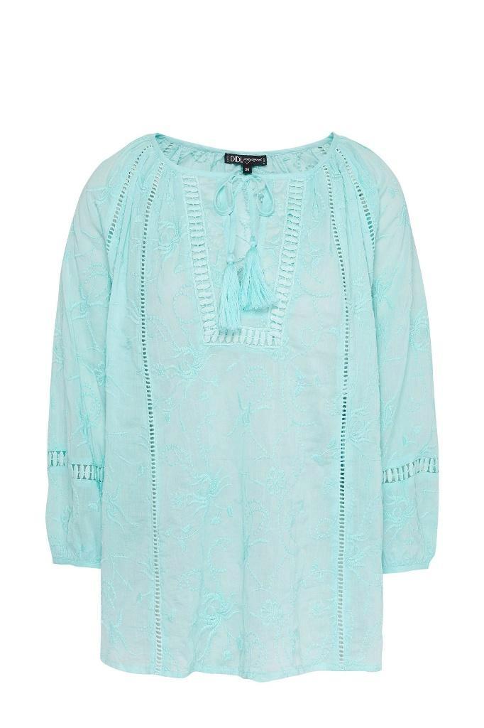 Didi top/blouse met borduursel licht turquoise, Kleding | Dames, Tops, Zo goed als nieuw, Maat 42/44 (L), Blauw, Lange mouw, Verzenden