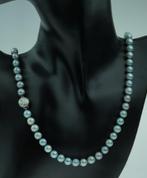 Grijze zoetwater parel dames ketting 14k gouden diamant slot, Ophalen of Verzenden, Goud, Ketting, Met edelsteen