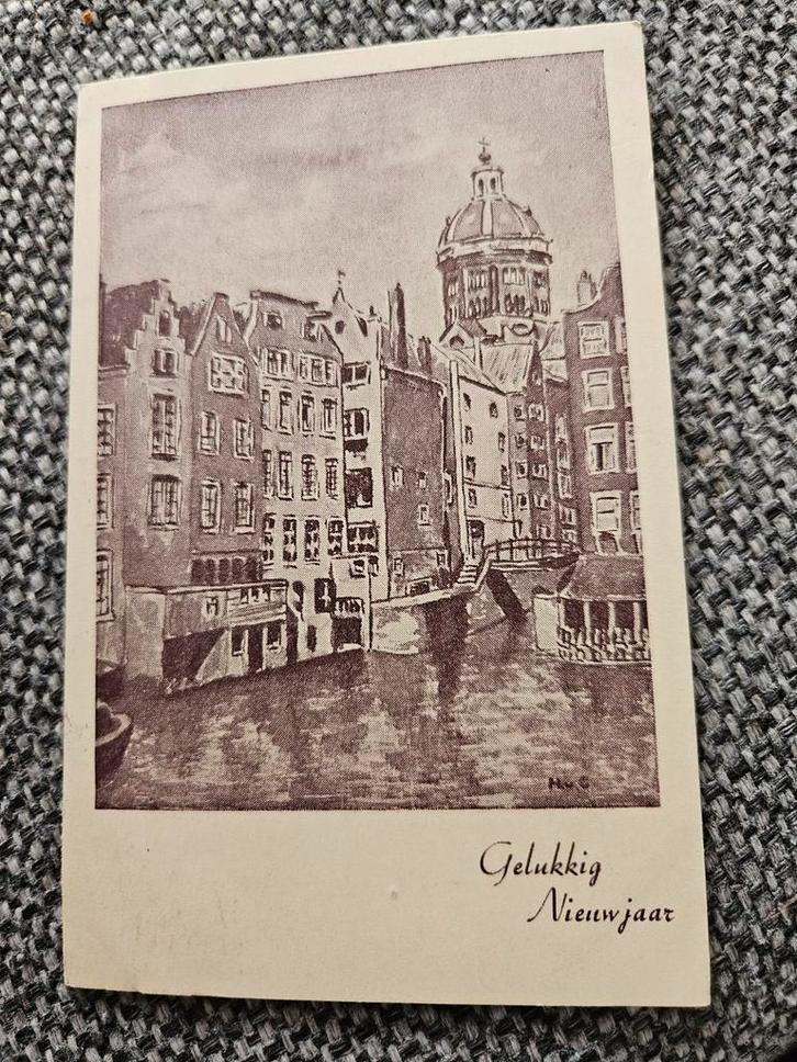 Amsterdam - Gelukkig Nieuwjaar, Verzamelen, Ansichtkaarten | Nederland, Gelopen, Noord-Holland, 1940 tot 1960, Ophalen of Verzenden