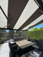 Elektrisch zonnescherm met led verlichting (5,5 m breed), Tuin en Terras, Zonneschermen, Ophalen, Gebruikt, Knikarmscherm, Elektrisch
