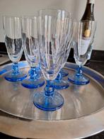 7 Vintage blauwe voet Luminarc Prosecco Champagne flutes 70s, Ophalen of Verzenden