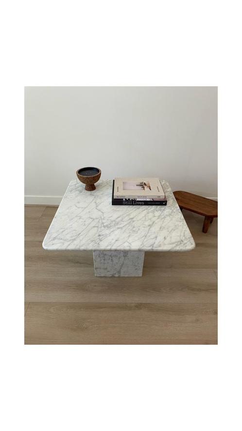 Vierkante marmeren salontafel, Huis en Inrichting, Tafels | Salontafels, Zo goed als nieuw, Minder dan 50 cm, 50 tot 100 cm, 50 tot 100 cm