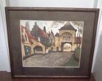 Grote antieke ets of kunstdruk ? Village ? in lijst, Ophalen
