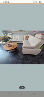 Off-white leren hoekbank met lounge, Huis en Inrichting, Banken | Bankstellen, Ophalen of Verzenden