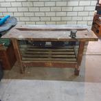 Houten werkbank met bankschroef., Doe-het-zelf en Verbouw, Werkbanken, Ophalen, Gebruikt, 120 tot 170 cm, Bankschroef