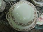 Limoges gebakstel met pastel roze roosjes rand 9 persoons, Antiek en Kunst, Antiek | Servies compleet, Ophalen of Verzenden
