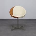 Mid-Century Modern Round Chair in Teak Leather Steel, 60s, Huis en Inrichting, Ophalen, Gebruikt, Bruin, Vintage