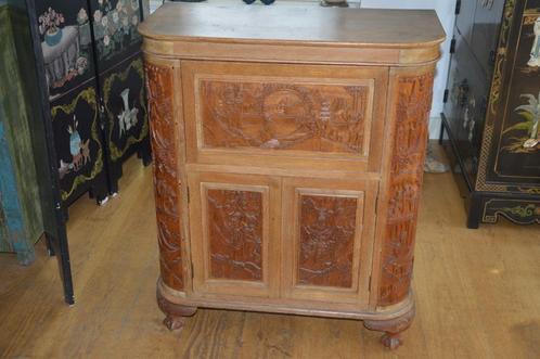 Oude Chinese barkast / drankenkast/ houtsnijwerk barmeubel, Antiek en Kunst, Curiosa en Brocante, Ophalen