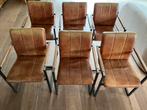 6 lederen eetkamerstoelen, Huis en Inrichting, Stoelen, Ophalen, Gebruikt, Bruin, Leer