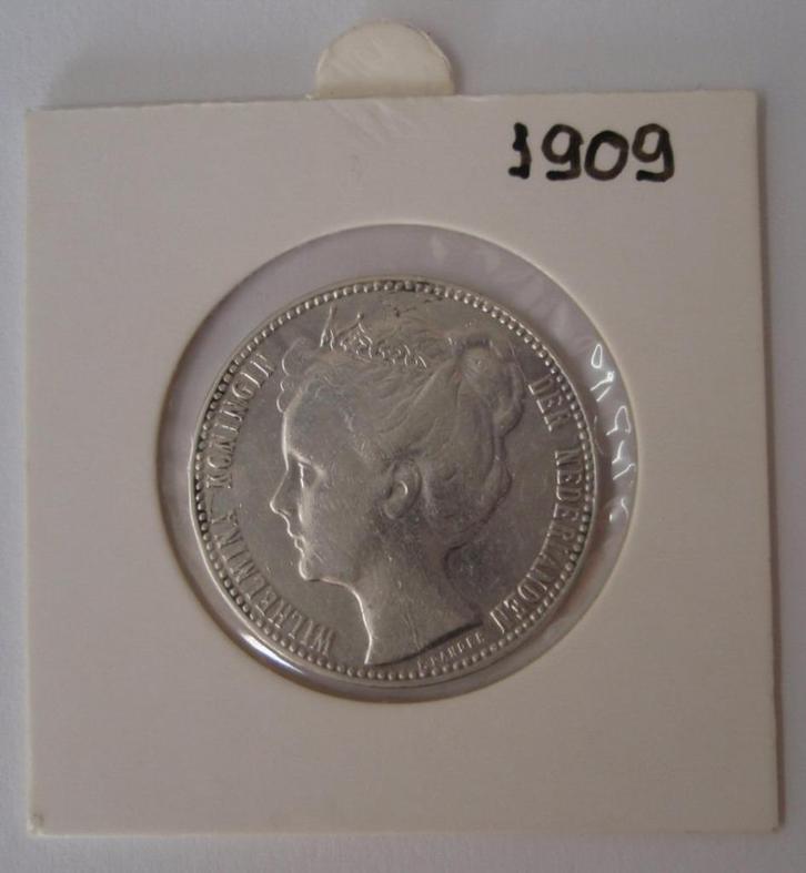 1 Gulden 1909 Koningin Wilhelmina (Schaars), Postzegels en Munten, Munten | Nederland, Losse munt, ½ gulden, Koningin Wilhelmina