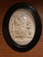 Antiek meerschuim reliëf Madonna met kind in lijst, Ophalen of Verzenden